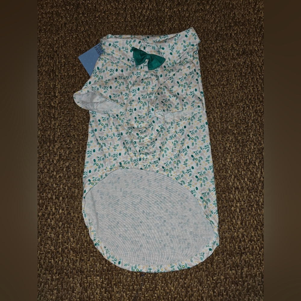 Floral Dog Shirt with Green Bow